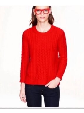 J Crew Cable Knit Pocketed Wool Sweater